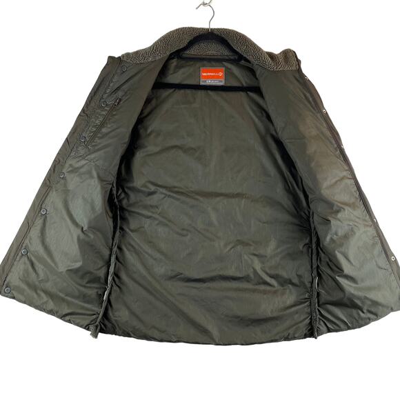 Merrell Opti-Warm Mens Quilted Puffer Vest Jacket Large Brown/Orange Poly EUC - Picture 3 of 7